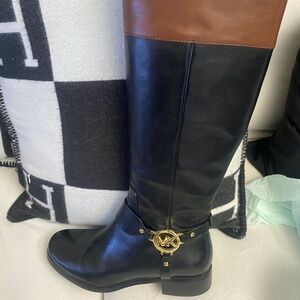 Michael Kors MK Womens Black/Brown Leather Riding Boots SZ 7B/NWOB